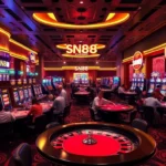 Players enjoy the thrilling atmosphere at SN88 Casino, with vibrant slot machines and tables.