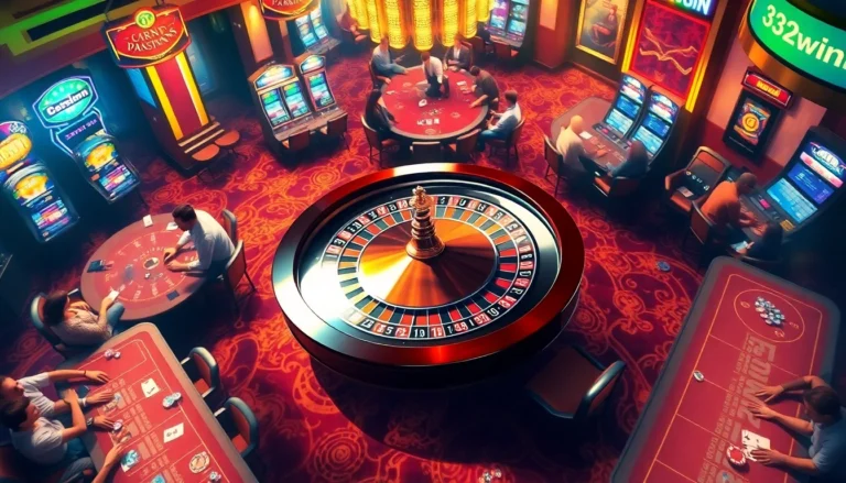 Experience the thrill of winning at 32win with a lively casino atmosphere, complete with busy tables and joyful players.