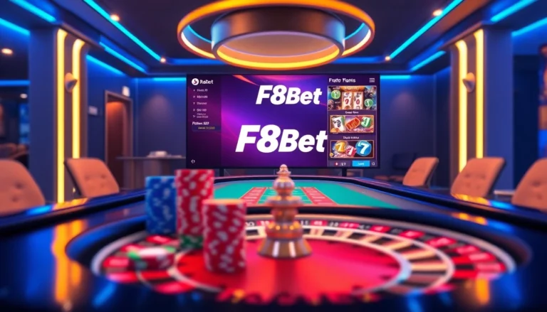Experience the thrill of F8Bet as you bet at a vibrant online poker table, surrounded by dynamic roulette action.