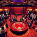 Experience the vibrant excitement of 789f casino with players at lively roulette and poker tables.