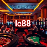 Explore lc88's vibrant casino scene with players at a poker table and captivating roulette action.
