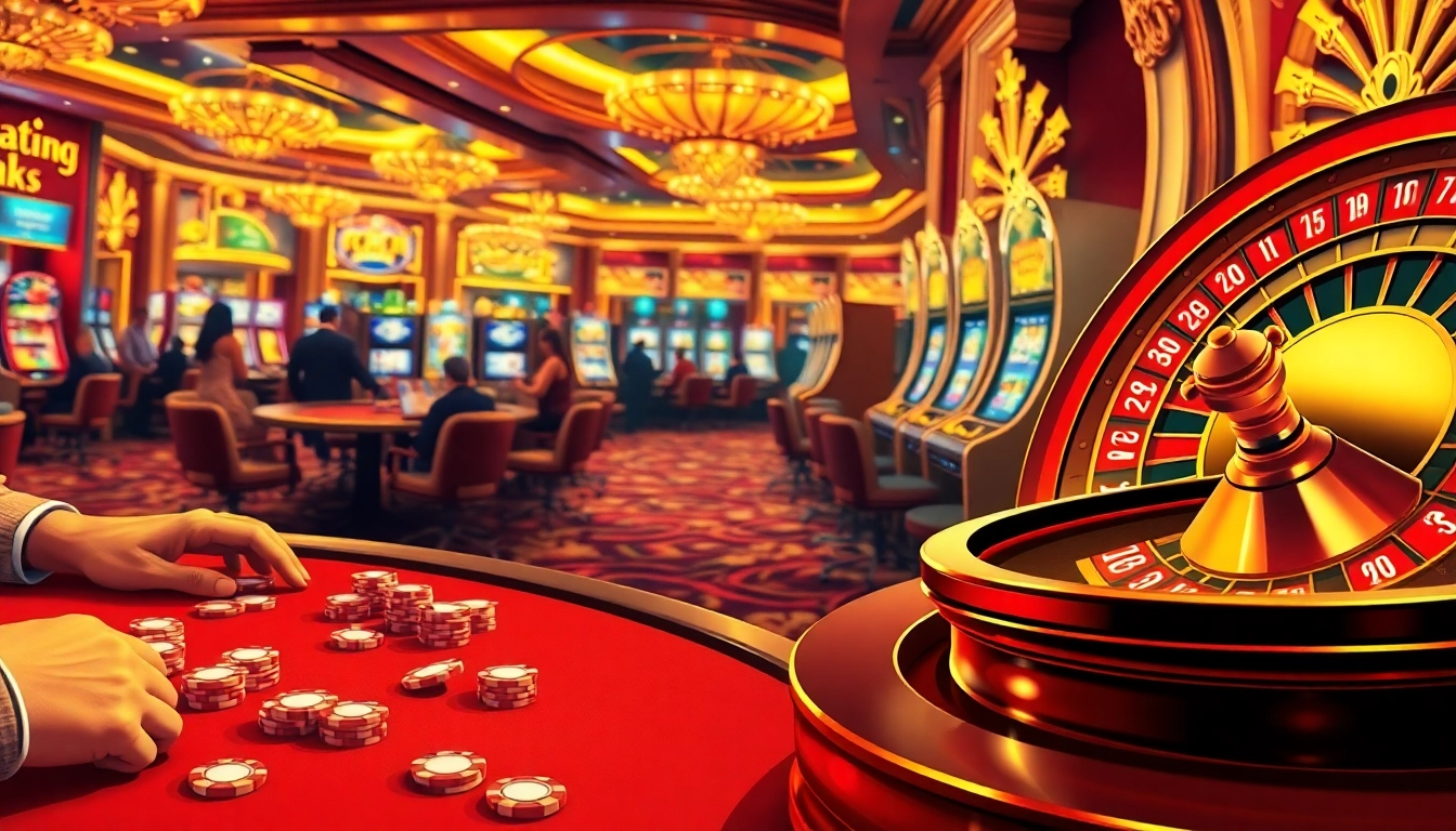 Experience thrilling moments with ea77 at a vibrant poker table scene in a luxurious casino setting.